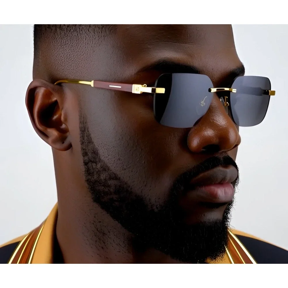 Sunglasses Gold Dark Black Lens Men's Fashion Eyewear Outdoor Festival Music New